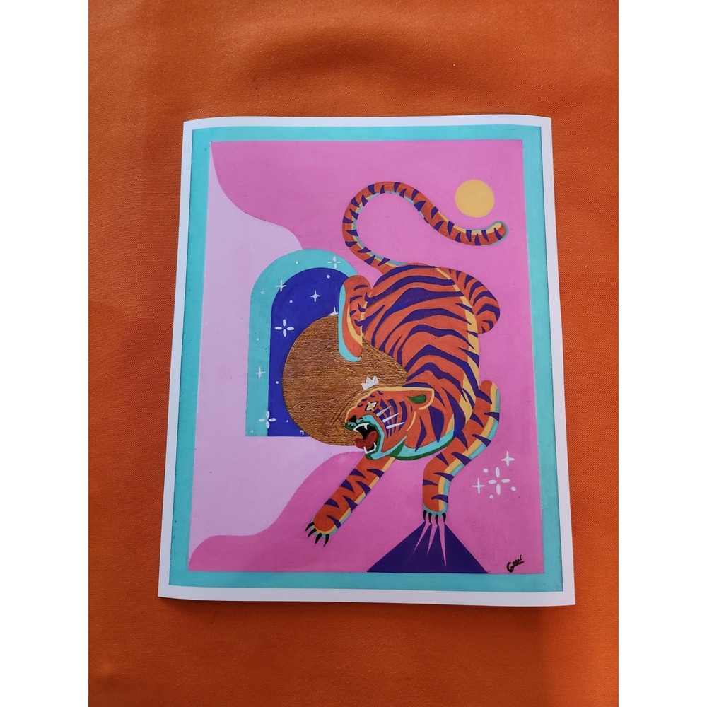 Handmade Tiger Wall Art Print 8x10 Maximalist Eclectic Dopamine Decor Celestial